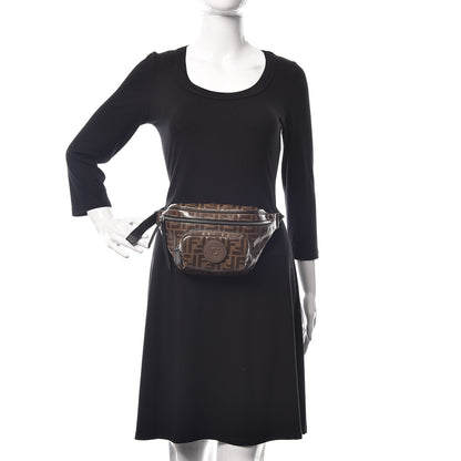 Fendi Glazed Fabric Vitello Century FF 1974 Stamp Patch Mens Pocket Belt Bag Mogano Panna Black 2 of 7