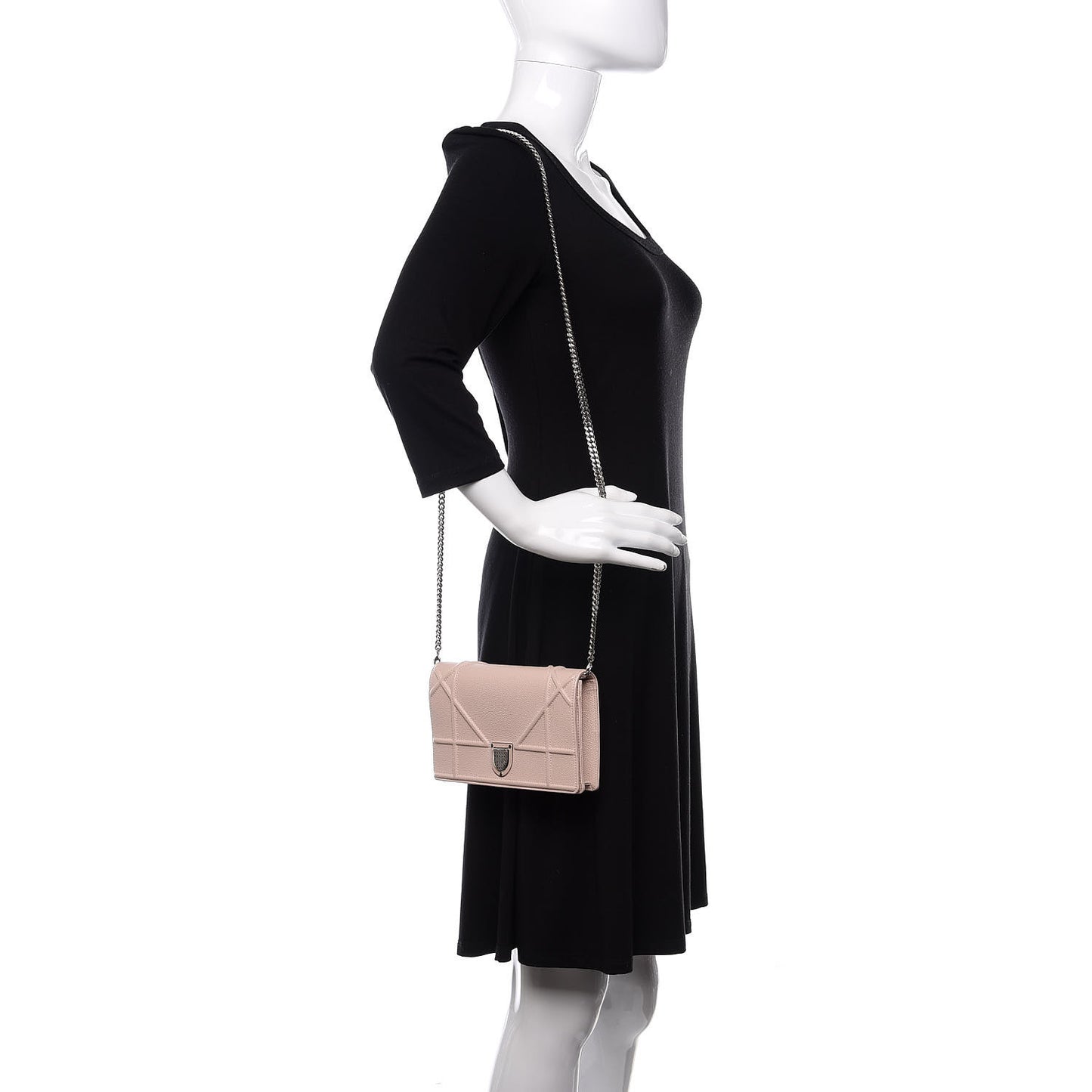 Grained Calfskin Diorama Wallet on Chain Pouch Rose Poudre