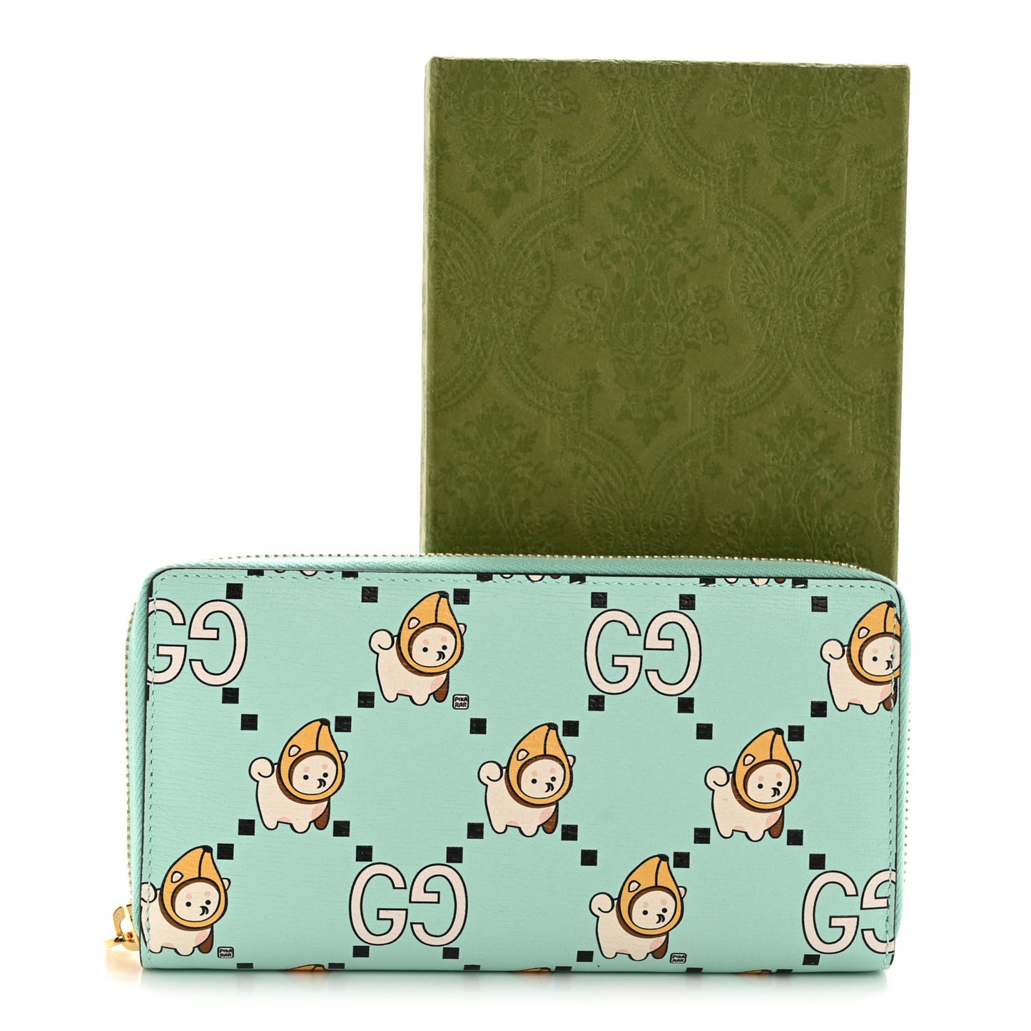 X PIKARAR Textured Dollar Calfskin Animal Print Zip Around Wallet Green