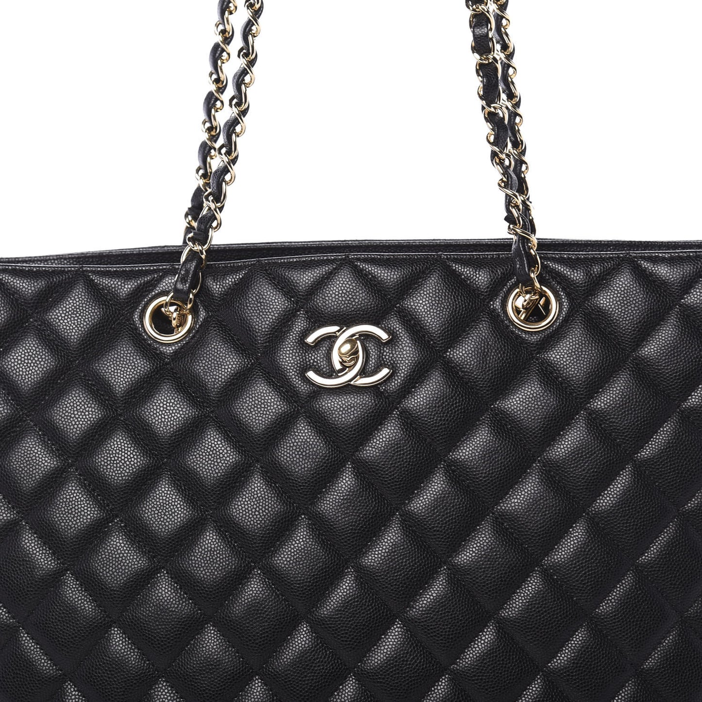 Caviar Quilted Large Shopping Tote Black