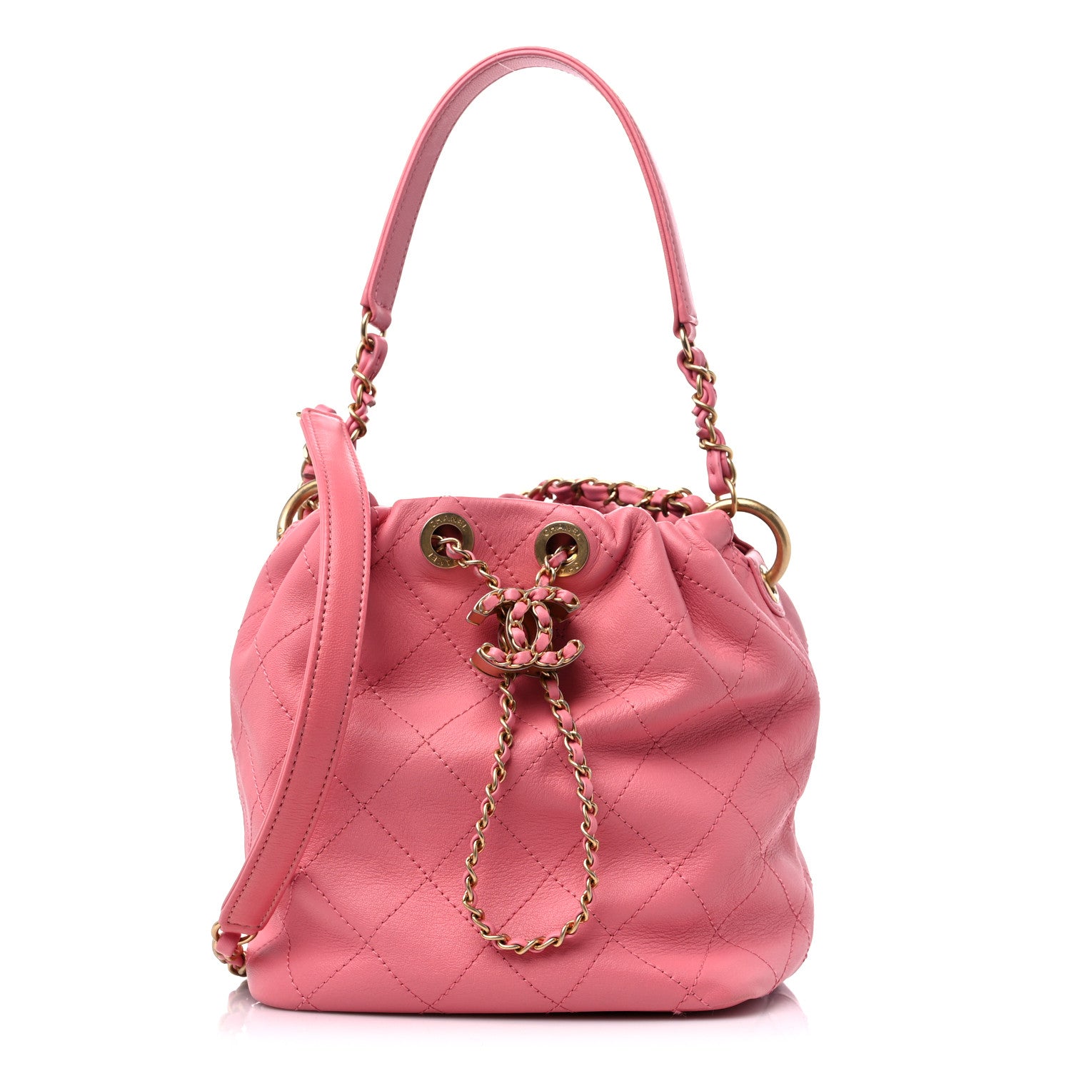 Chanel Lambskin Stitched Drawstring Bag Pink 1 of 10