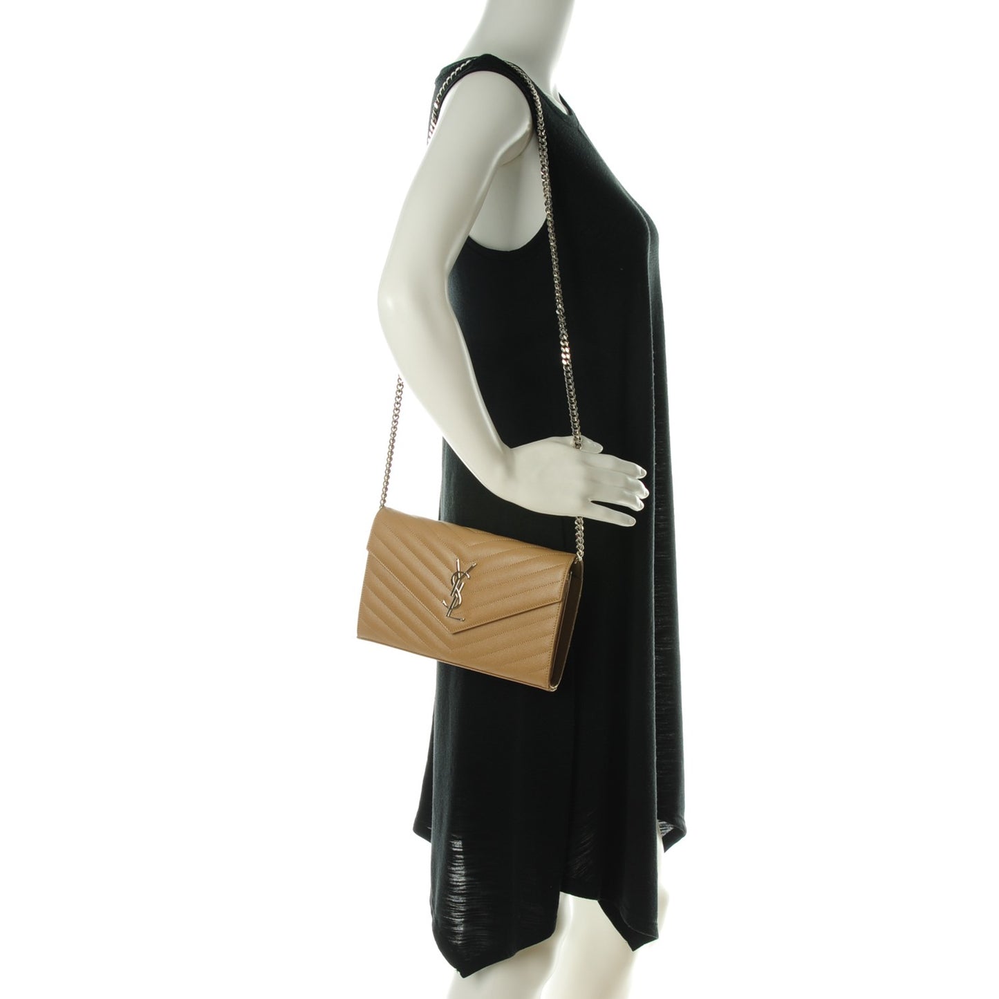 Grain De Poudre Matelasse Chevron Monogram Chain Wallet Deep Beige