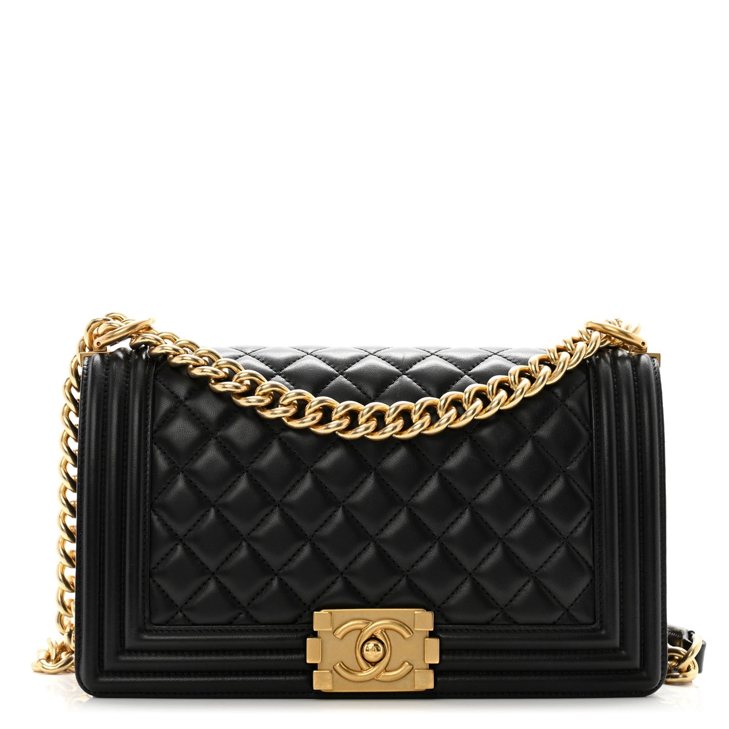 Lambskin Quilted Medium Boy Flap Black