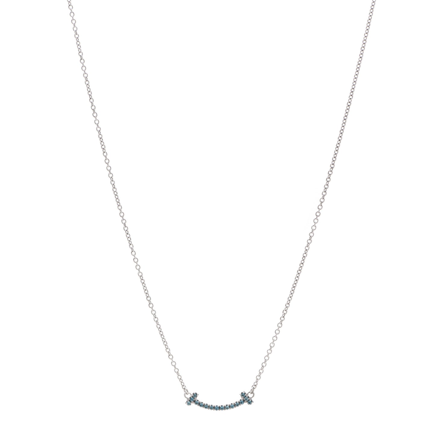 18K White Gold Blue Topaz Mini T Smile Pendant Necklace