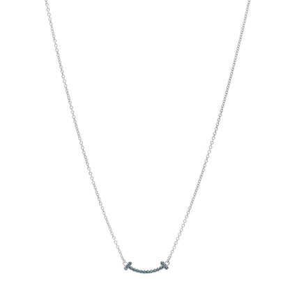 Tiffany 18K White Gold Blue Topaz Mini T Smile Pendant Necklace 1 of 5