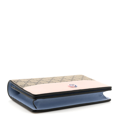 Gucci GG Supreme Monogram Textured Dollar Calfskin Mini GG Marmont Chain Wallet Light Pink Blue Beige 4 of 13