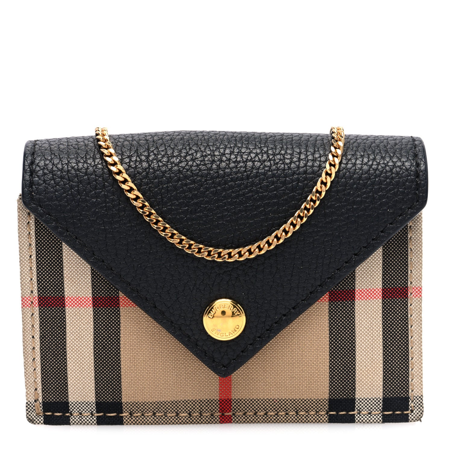 Burberry Grainy Calfskin Vintage Check Jade Card Case On Chain Black 1 of 10