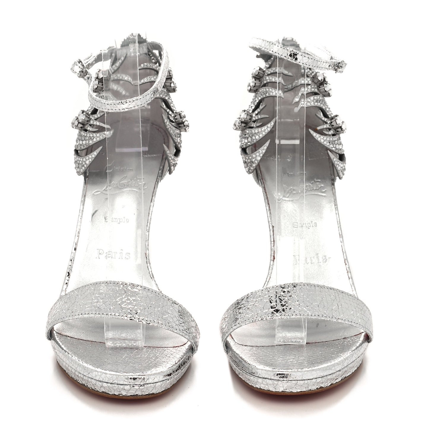 Strass Suede Patent Loubi Vega 120 Sandals 37 Silver