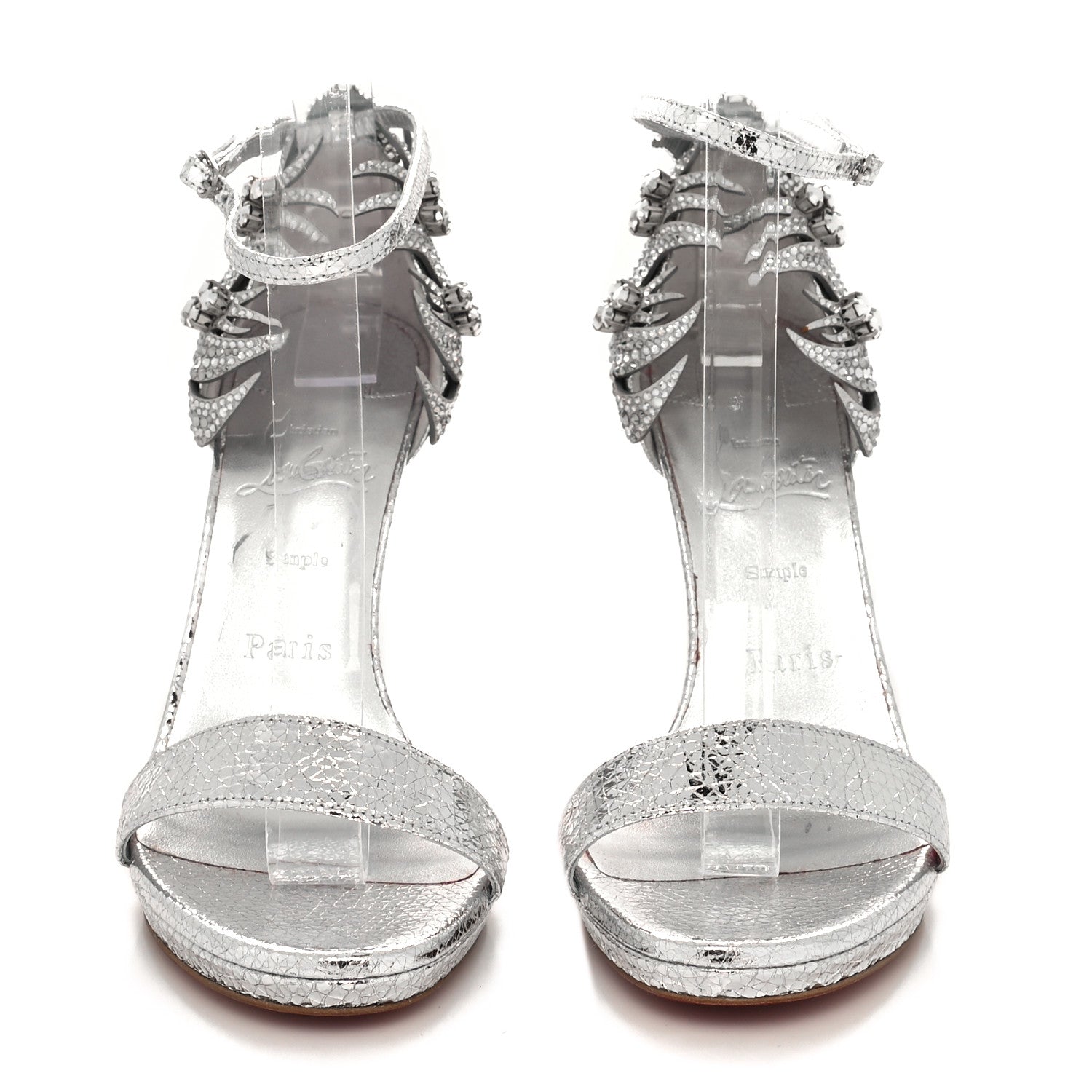 Christian Louboutin Strass Suede Patent Loubi Vega 120 Sandals 37 Silver 2 of 7