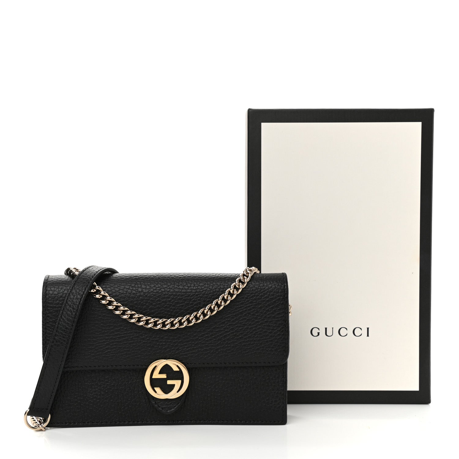Gucci Dollar Calfskin Interlocking G Chain Wallet Black 11 of 11