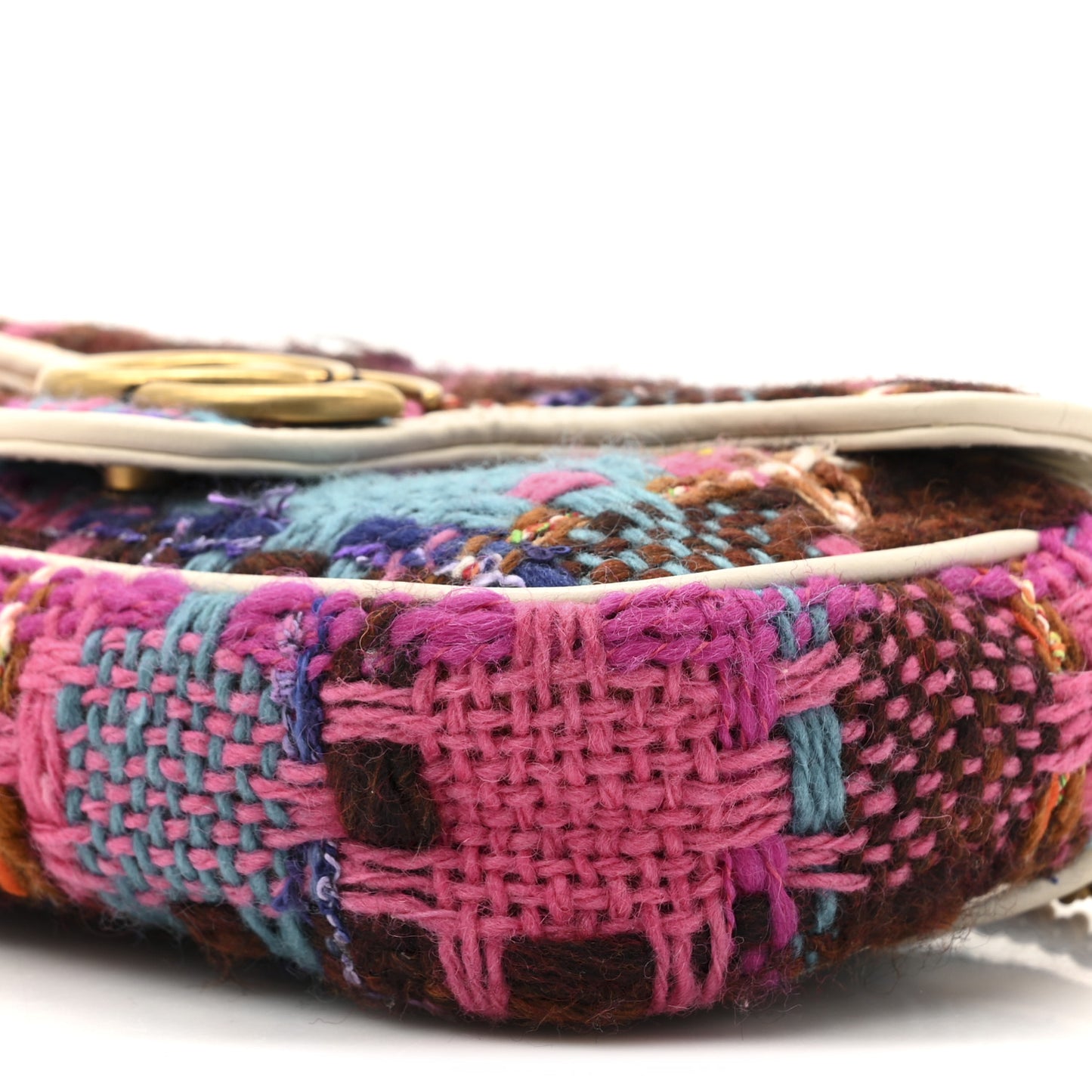 Tweed Calfskin Spicy Check Super Mini GG Marmont Shoulder Bag Pink Multicolor Mystic White