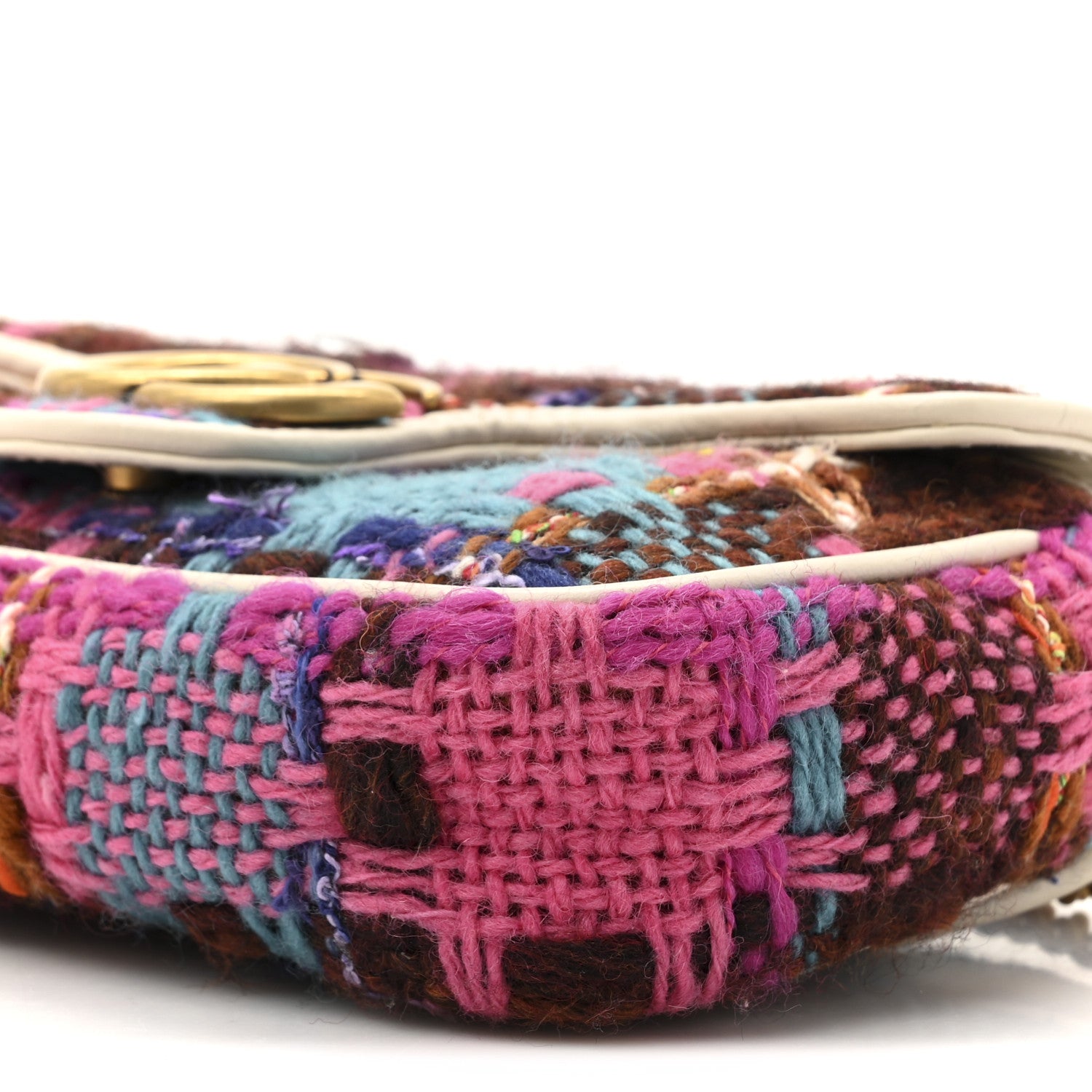 Gucci Tweed Calfskin Spicy Check Super Mini GG Marmont Shoulder Bag Pink Multicolor Mystic White 9 of 11