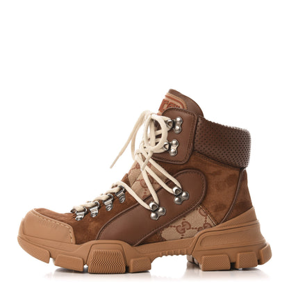 Gucci X SEGA Suede Calfskin GG Monogram Womens Flashtrek High-Top Sneakers 38 New Cuir Beige Ruggine 1 of 9