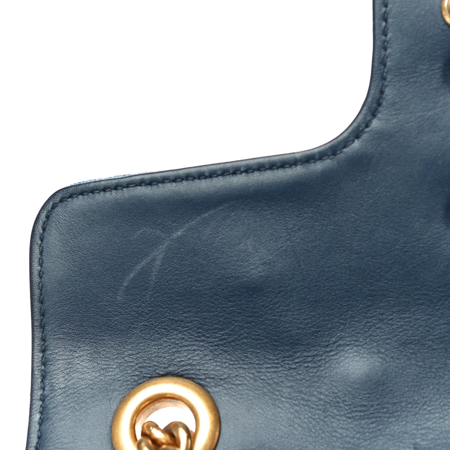 Denim Matelasse Pearl Studded Mini GG Marmont Shoulder Bag Blue