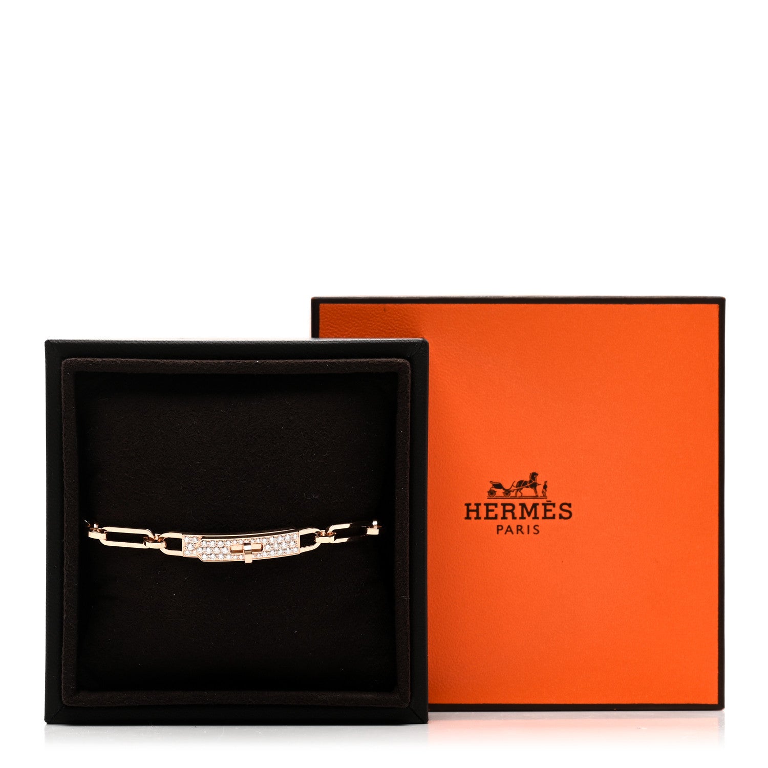 Hermes 18K Rose Gold Diamond Pave PM Kelly Chaine Bracelet ST 4 of 4