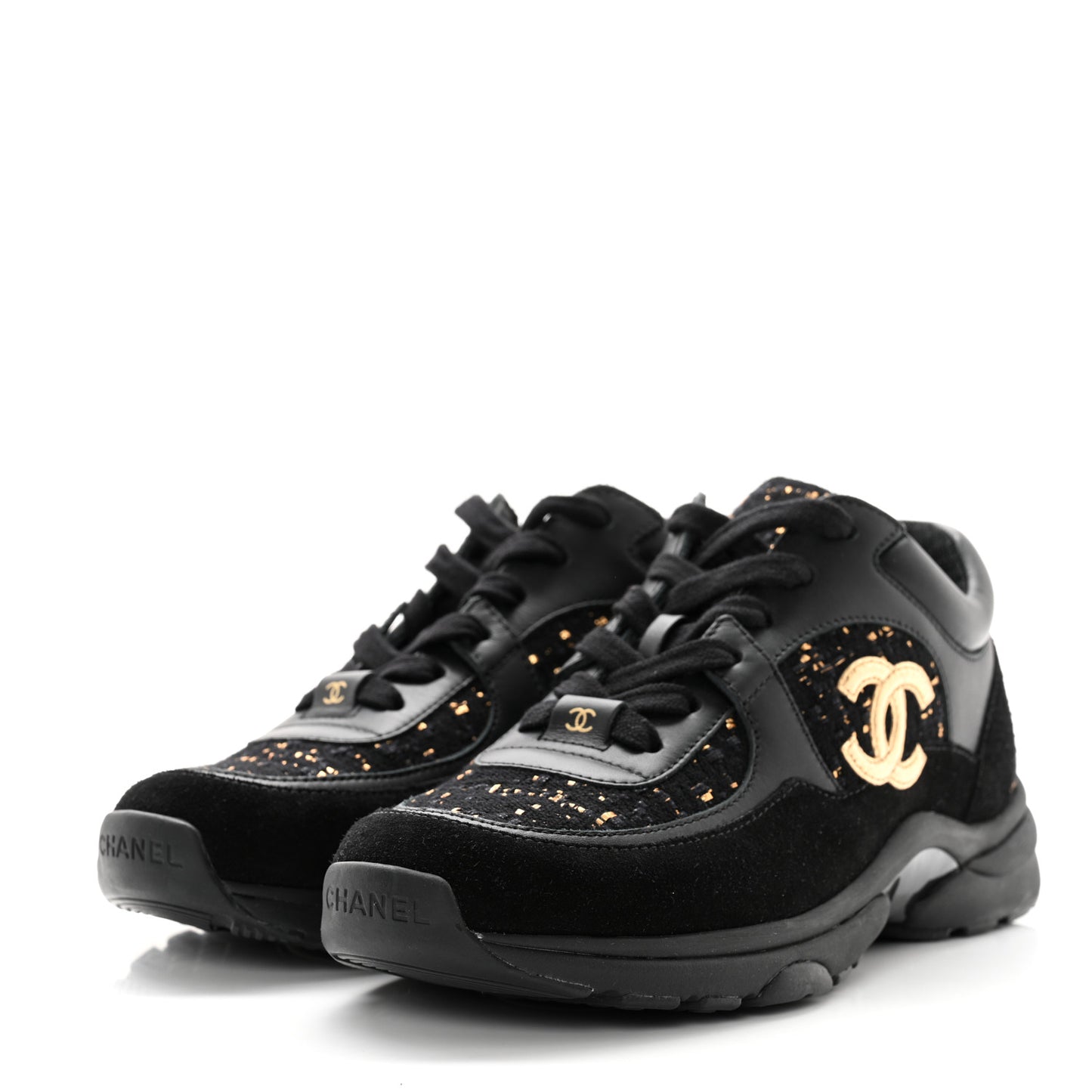 Velour Tweed CC Sneakers 35.5 Black Gold
