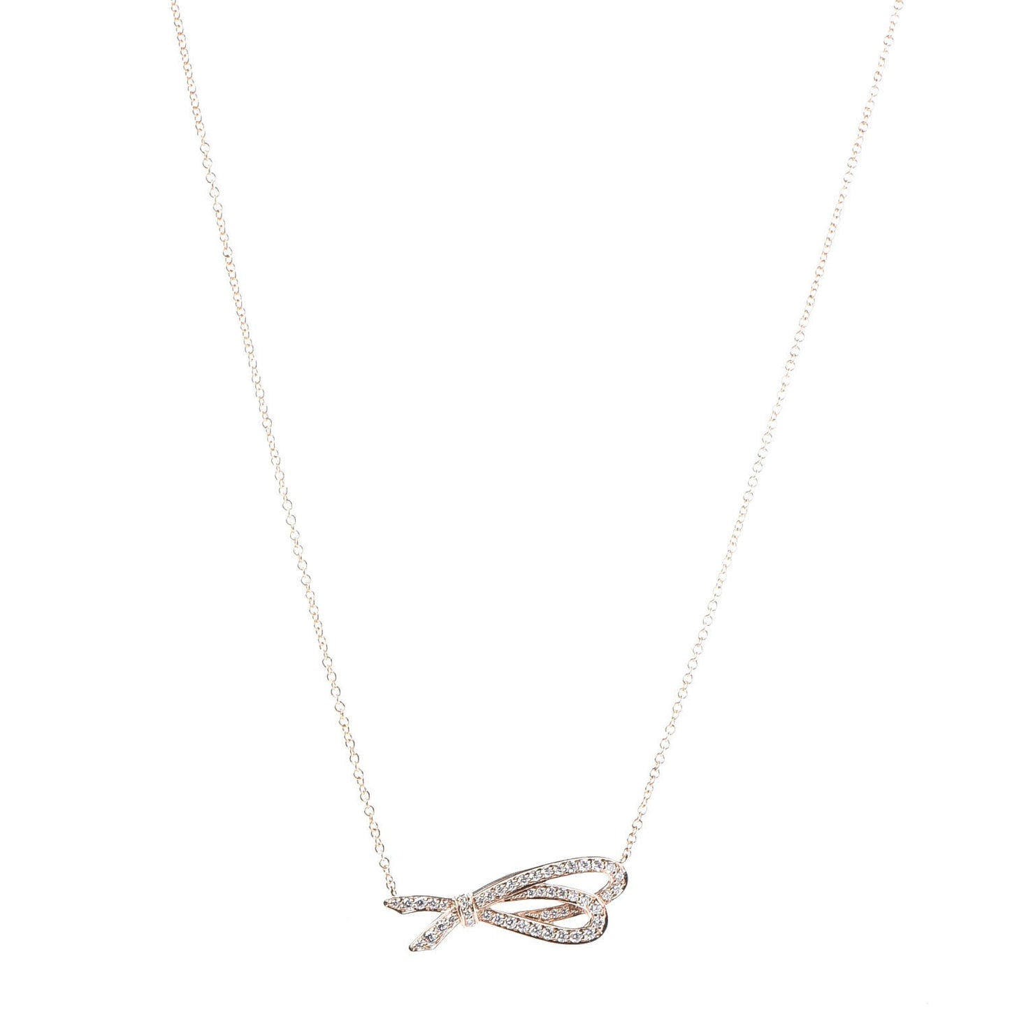 18K Rose Gold Diamond Bow Pendant Necklace