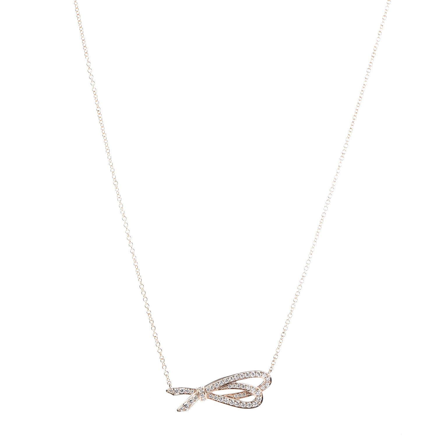 Tiffany 18K Rose Gold Diamond Bow Pendant Necklace 1 of 8
