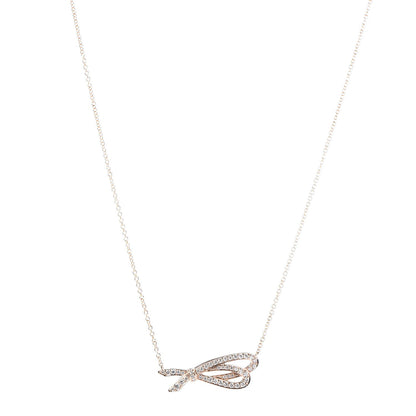 Tiffany 18K Rose Gold Diamond Bow Pendant Necklace 1 of 8