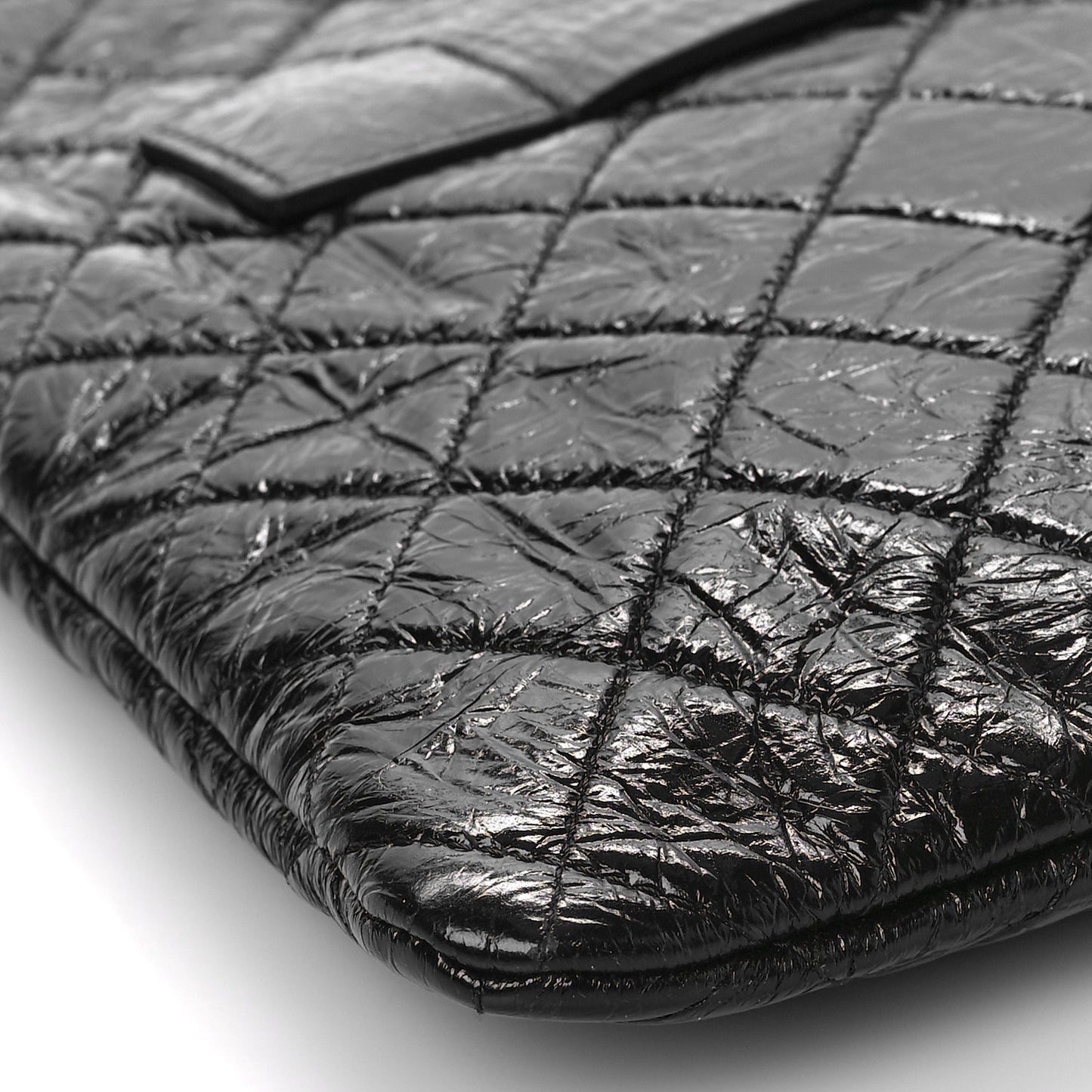 Shiny Crumpled Calfskin Quilted Medium Night by the C Pouch Clutch Black