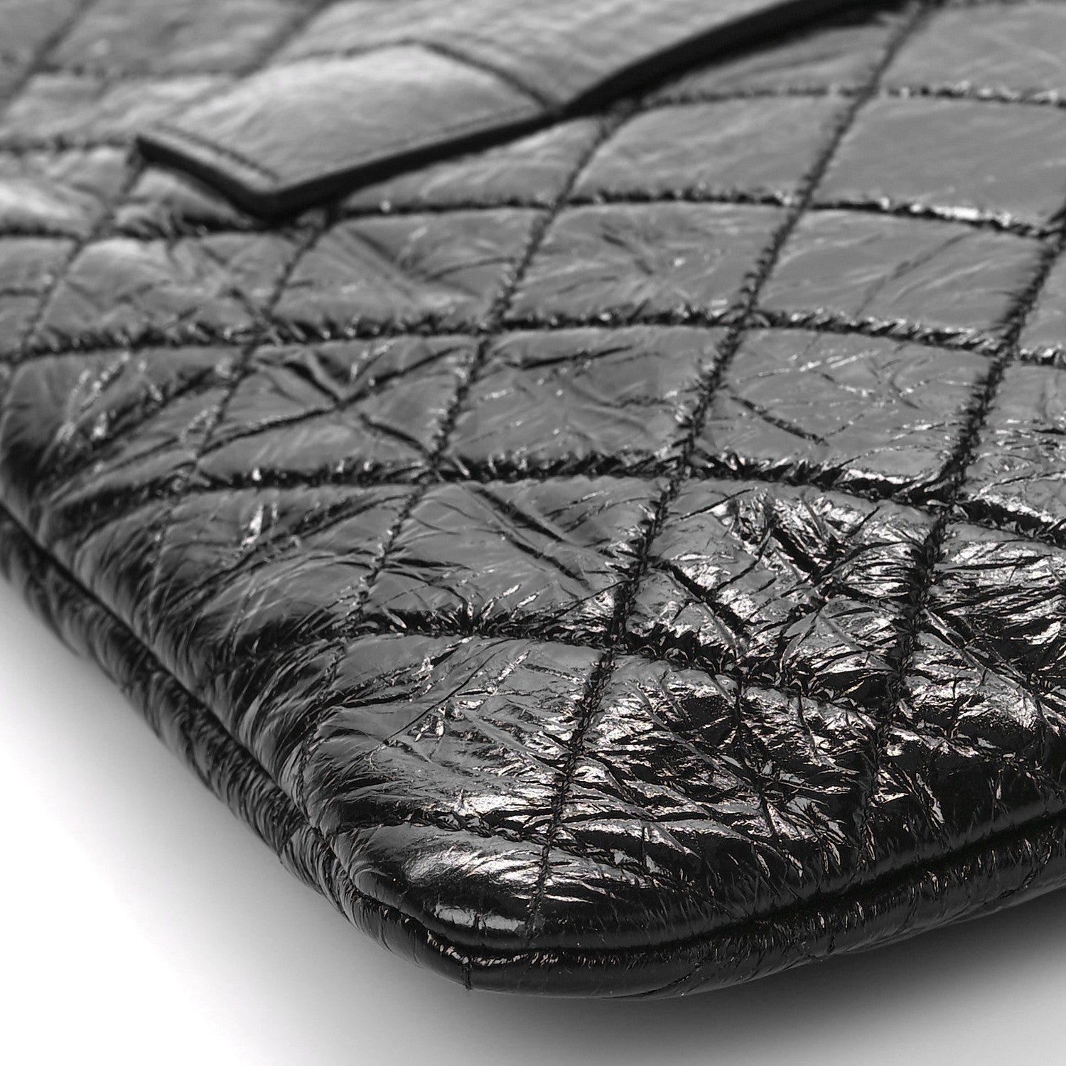 Chanel Shiny Crumpled Calfskin Quilted Medium Night by the C Pouch Clutch Black 8 of 10