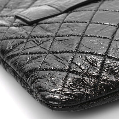 Chanel Shiny Crumpled Calfskin Quilted Medium Night by the C Pouch Clutch Black 8 of 10
