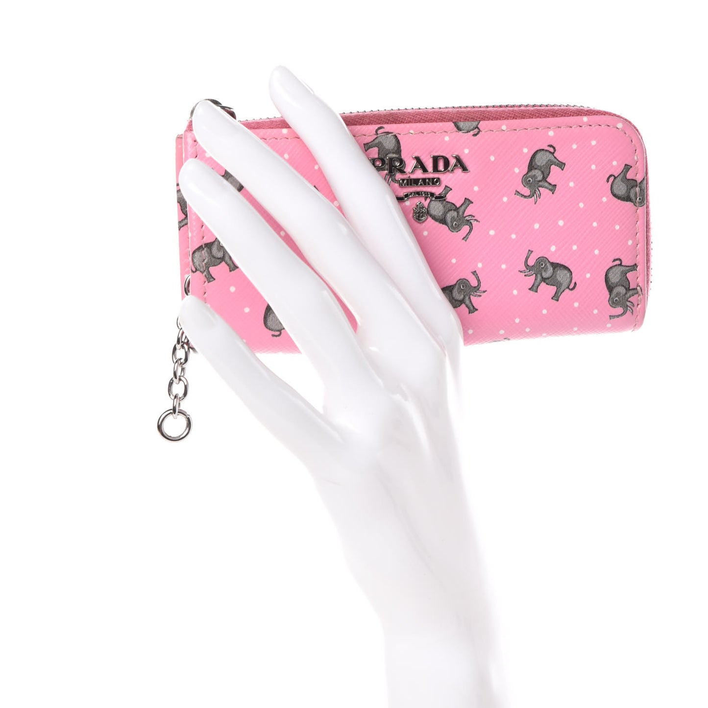 Saffiano Elephant Print Zip Key Pouch Rosa