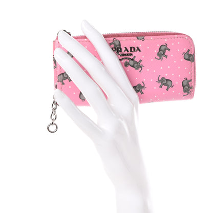 Prada Saffiano Elephant Print Zip Key Pouch Rosa 2 of 9