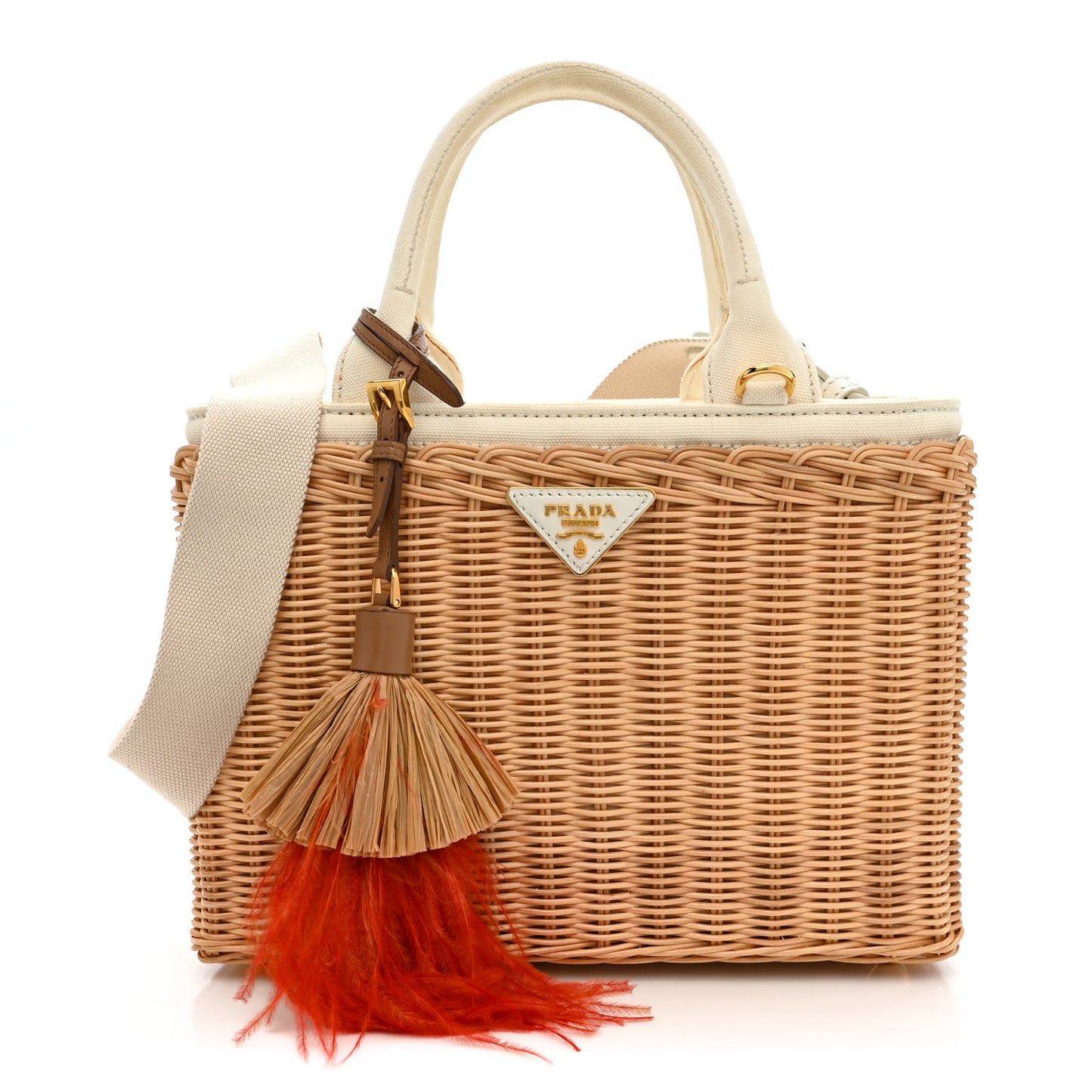 Wicker Canvas Tote  Naturale  White
