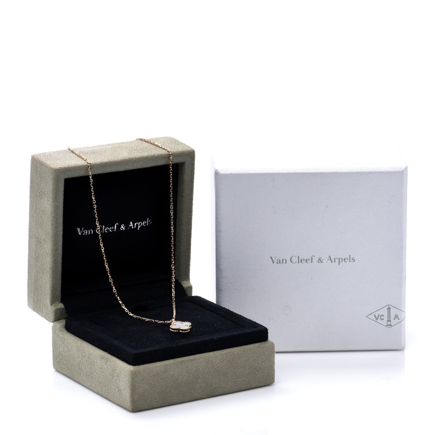 Van Cleef & Arpels 18K Yellow Gold Mother of Pearl Sweet Alhambra Pendant Necklace 7 of 7