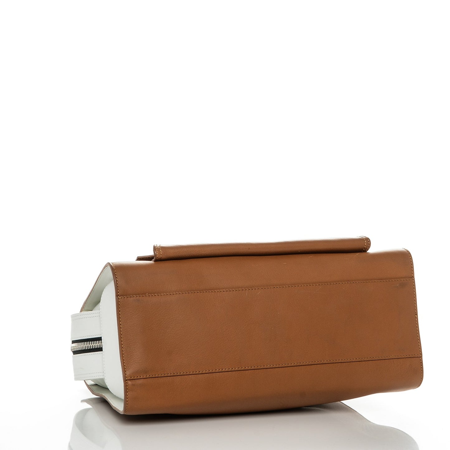 Smooth Calfskin PS13 Small Bi-Color Satchel Caramel White
