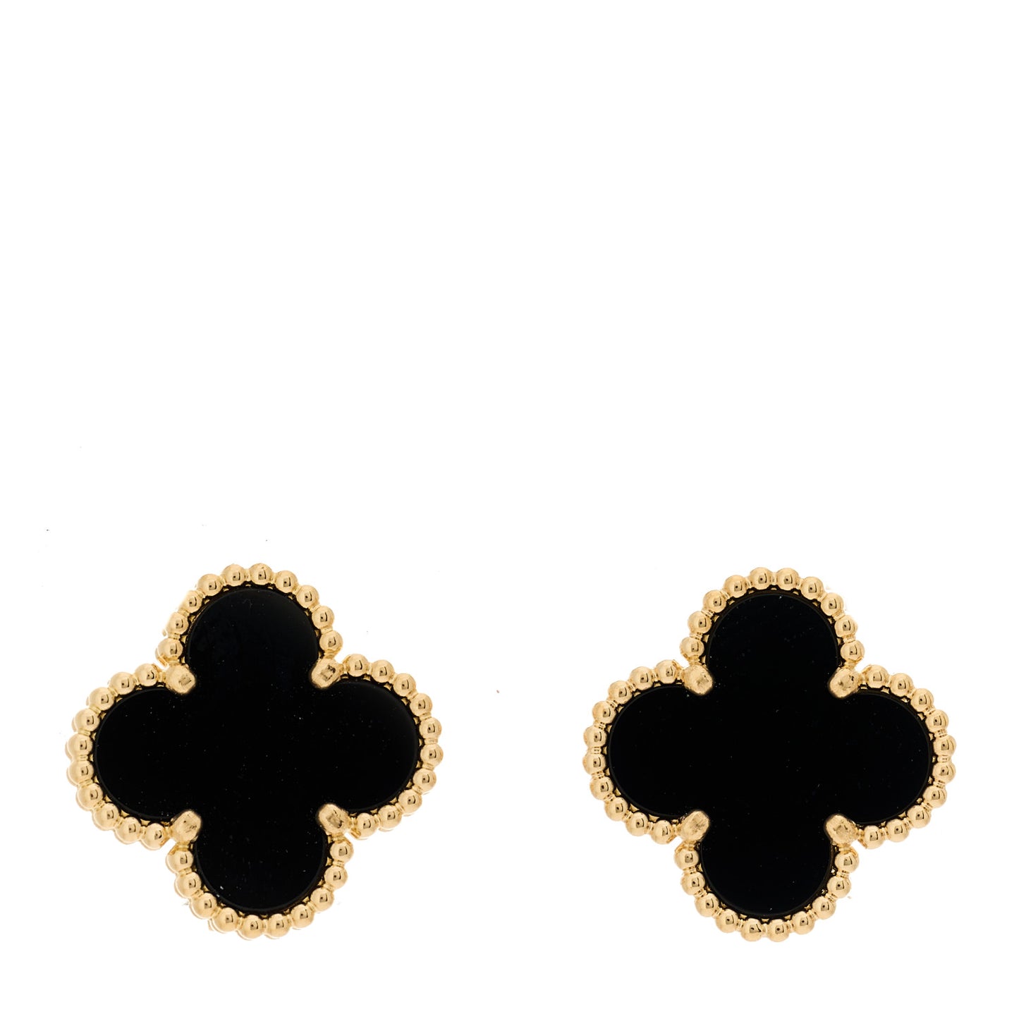 18K Yellow Gold Black Onyx Vintage Alhambra Earrings