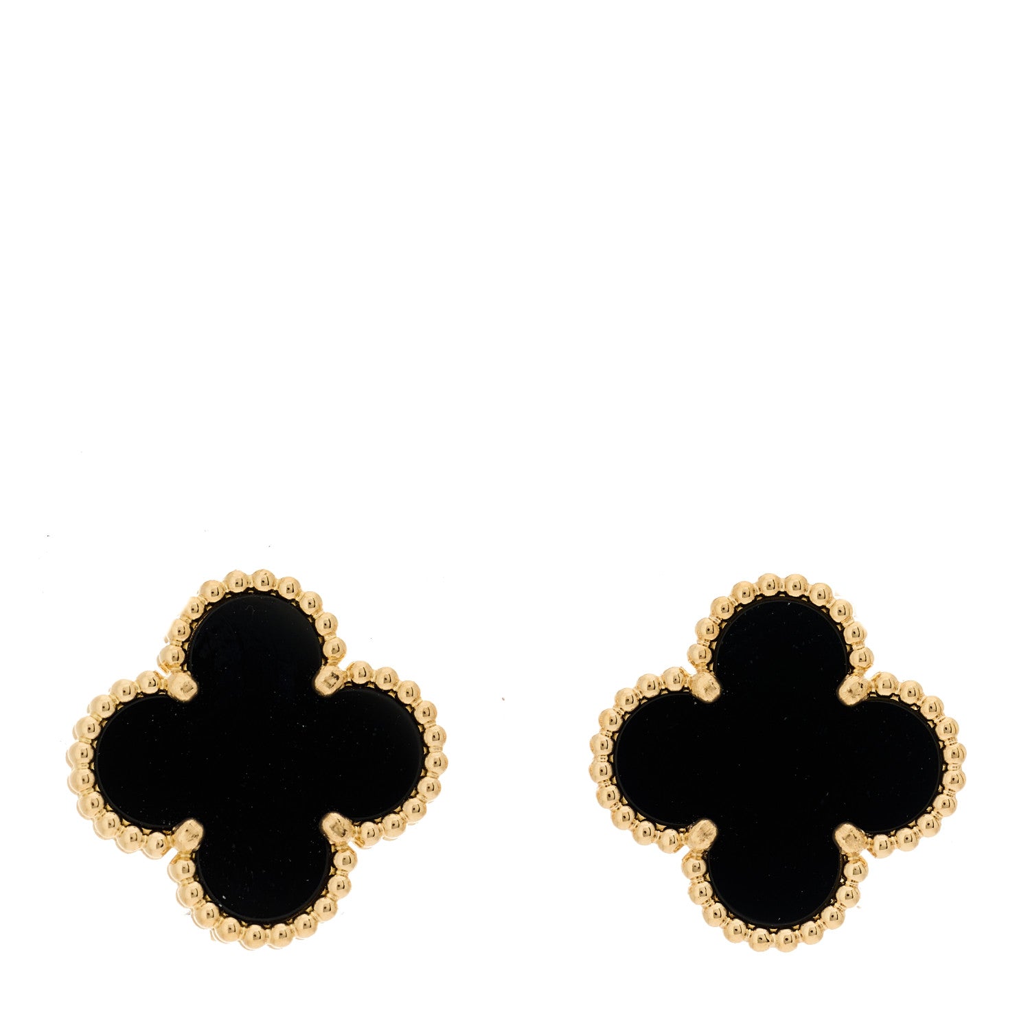 Van Cleef & Arpels 18K Yellow Gold Black Onyx Vintage Alhambra Earrings 1 of 5