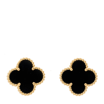 Van Cleef & Arpels 18K Yellow Gold Black Onyx Vintage Alhambra Earrings 1 of 5