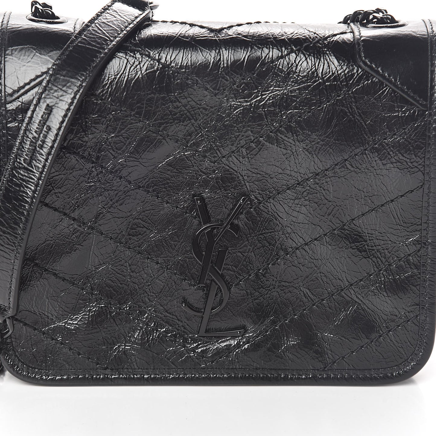 Crinkled Calfskin Matelasse Monogram Niki Chain Wallet Black