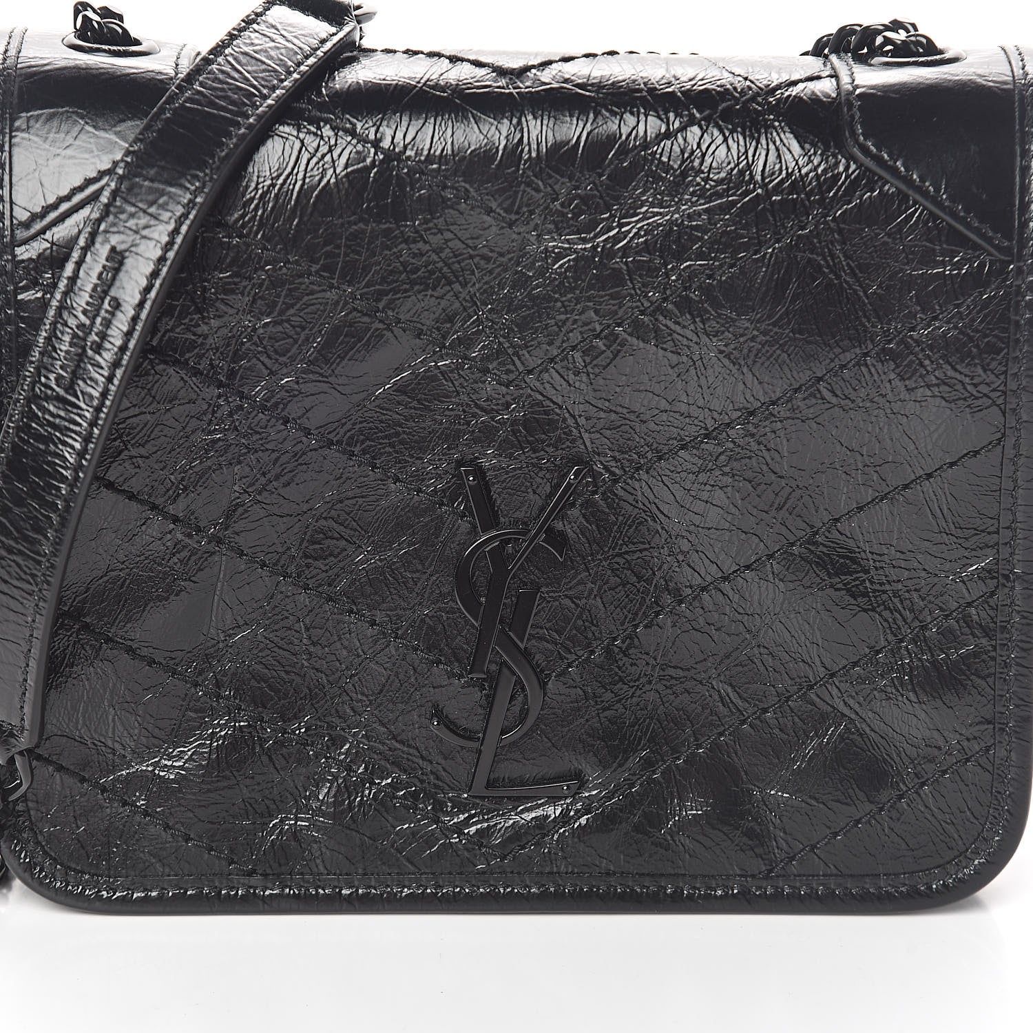 Saint Laurent Crinkled Calfskin Matelasse Monogram Niki Chain Wallet Black 7 of 9