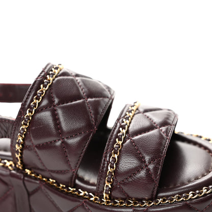 Chanel Shiny Lambskin Quilted Chain Around CC Platform Sandals 36 Burgundy 12 of 13