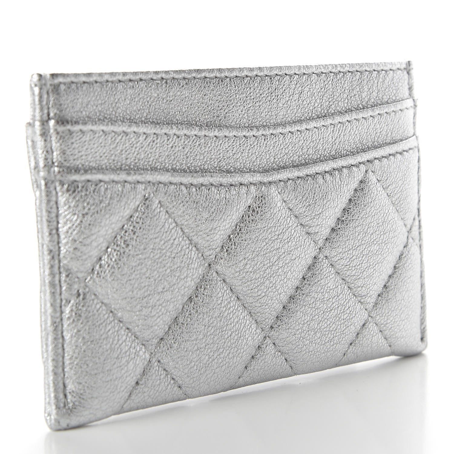 Chanel Metallic Lambskin Quilted Card Holder Silver 3 of 9