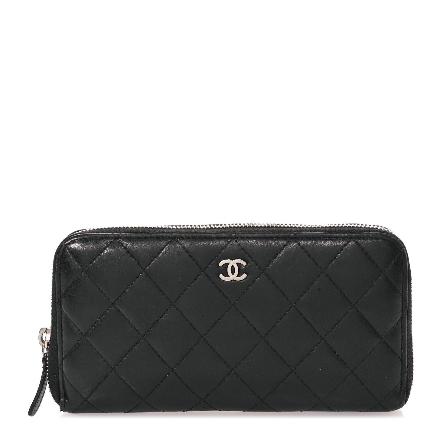 Lambskin Quilted Large Gusset Zip Around Wallet Black