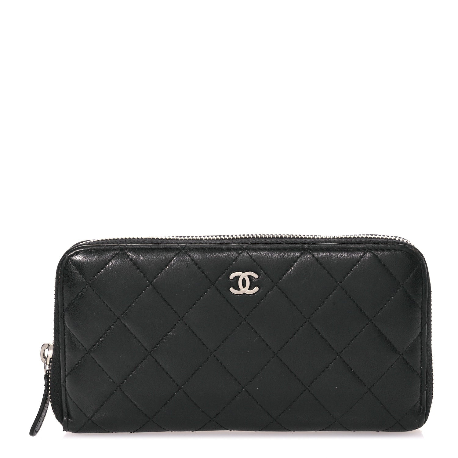 Chanel Lambskin Quilted Large Gusset Zip Around Wallet Black 1 of 11