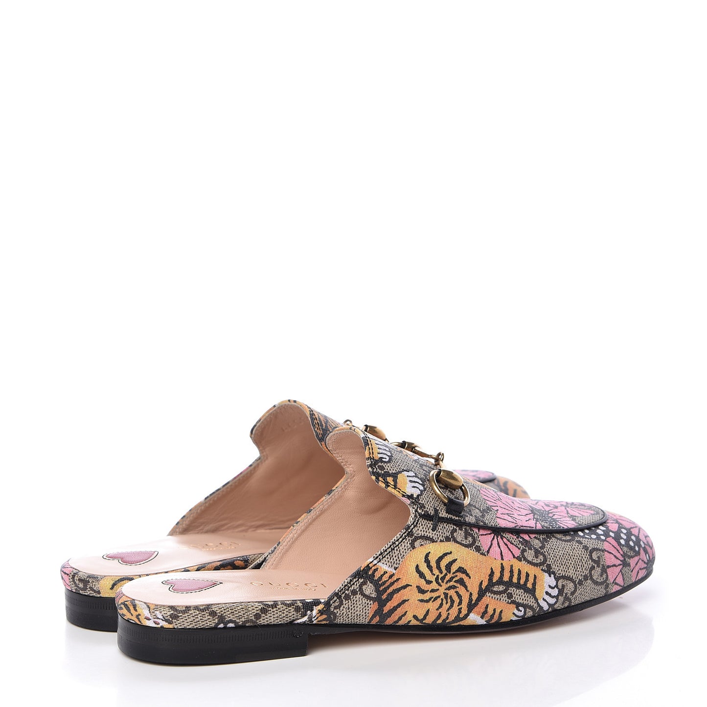 GG Supreme Monogram Bengal Womens Princetown Slippers 34 Beige Crop Pink