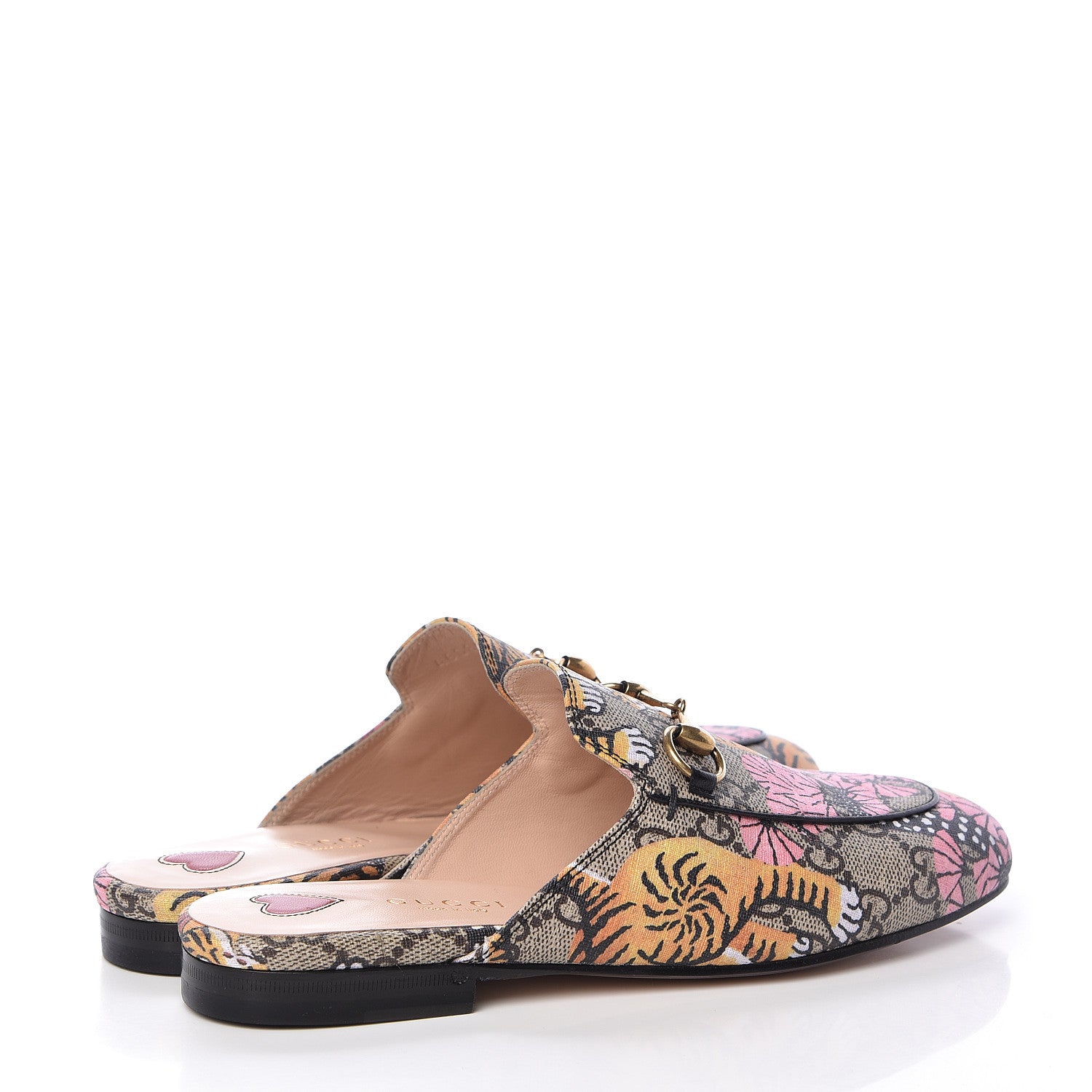Gucci GG Supreme Monogram Bengal Womens Princetown Slippers 34 Beige Crop Pink 4 of 9