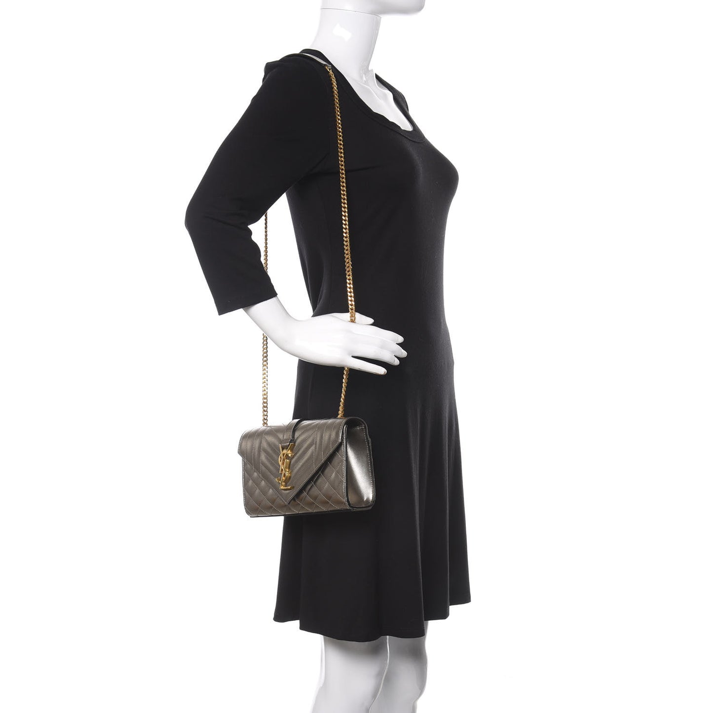 Metallic Grain De Poudre Textured Mixed Matelasse Triquilt Small Monogram Satchel Piombo