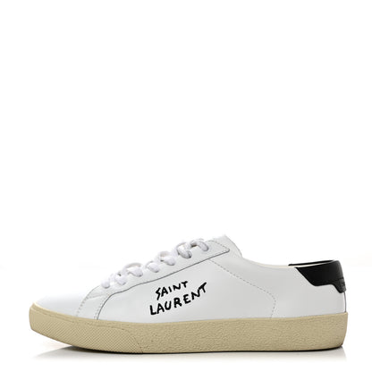 Saint Laurent Calfskin Embroidered Court Classic Sneakers 38 White Black 1 of 9