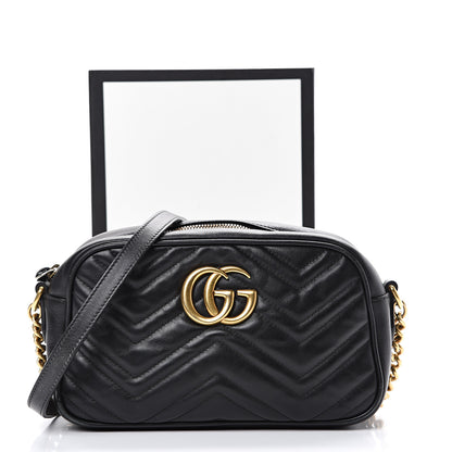 Gucci Calfskin Matelasse Small GG Marmont Chain Shoulder Bag Black 15 of 15
