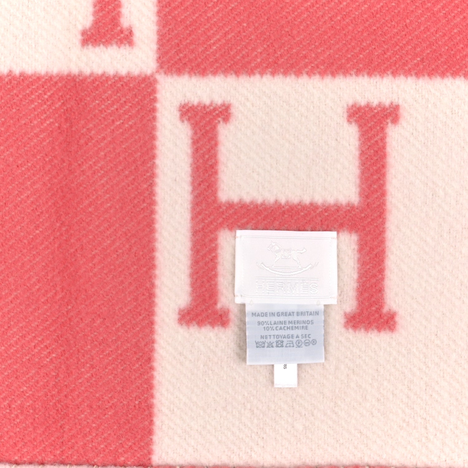 Hermes Wool Cashmere Avalon Baby Blanket Rose Airelle White 3 of 3