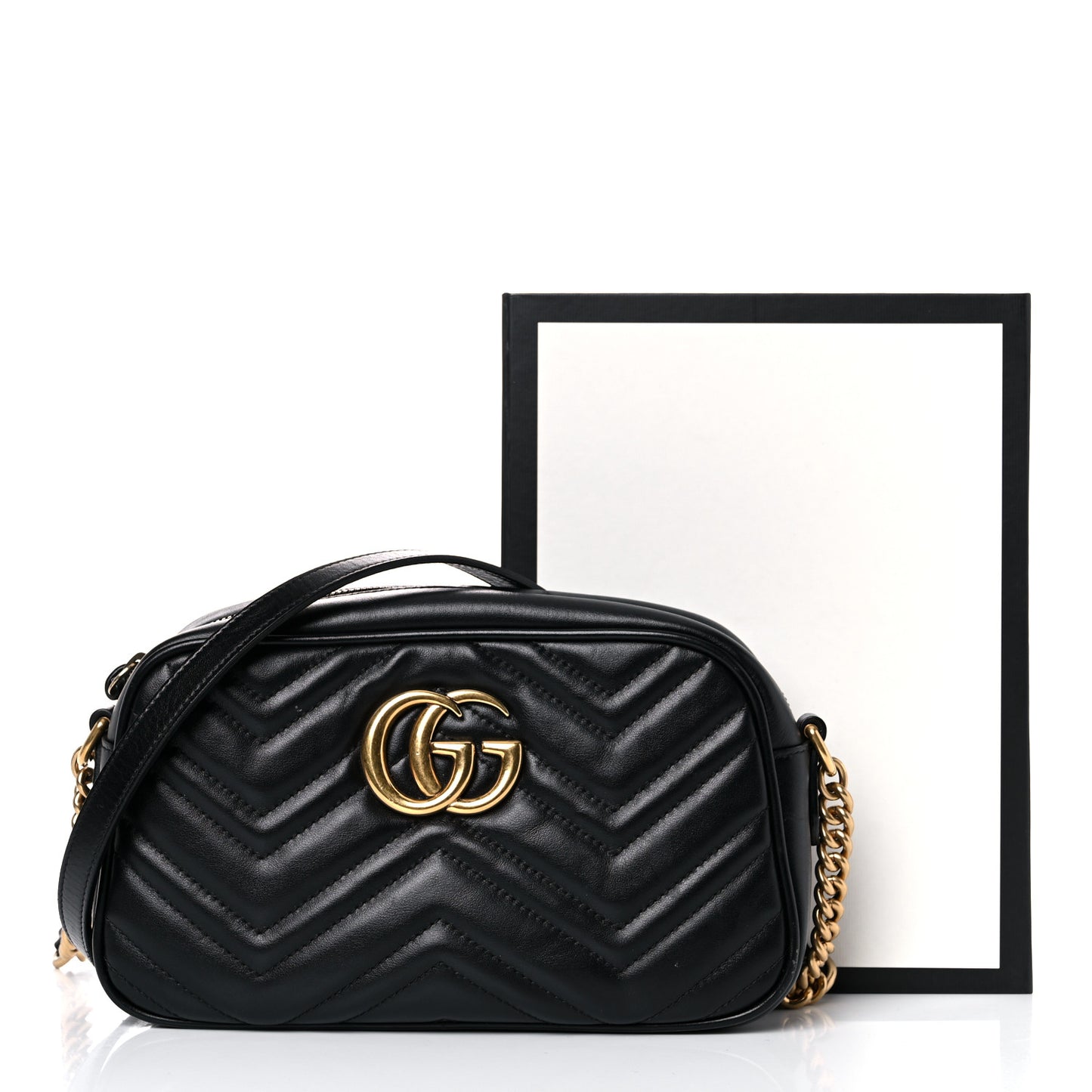 Calfskin Matelasse Small GG Marmont Chain Shoulder Bag Black