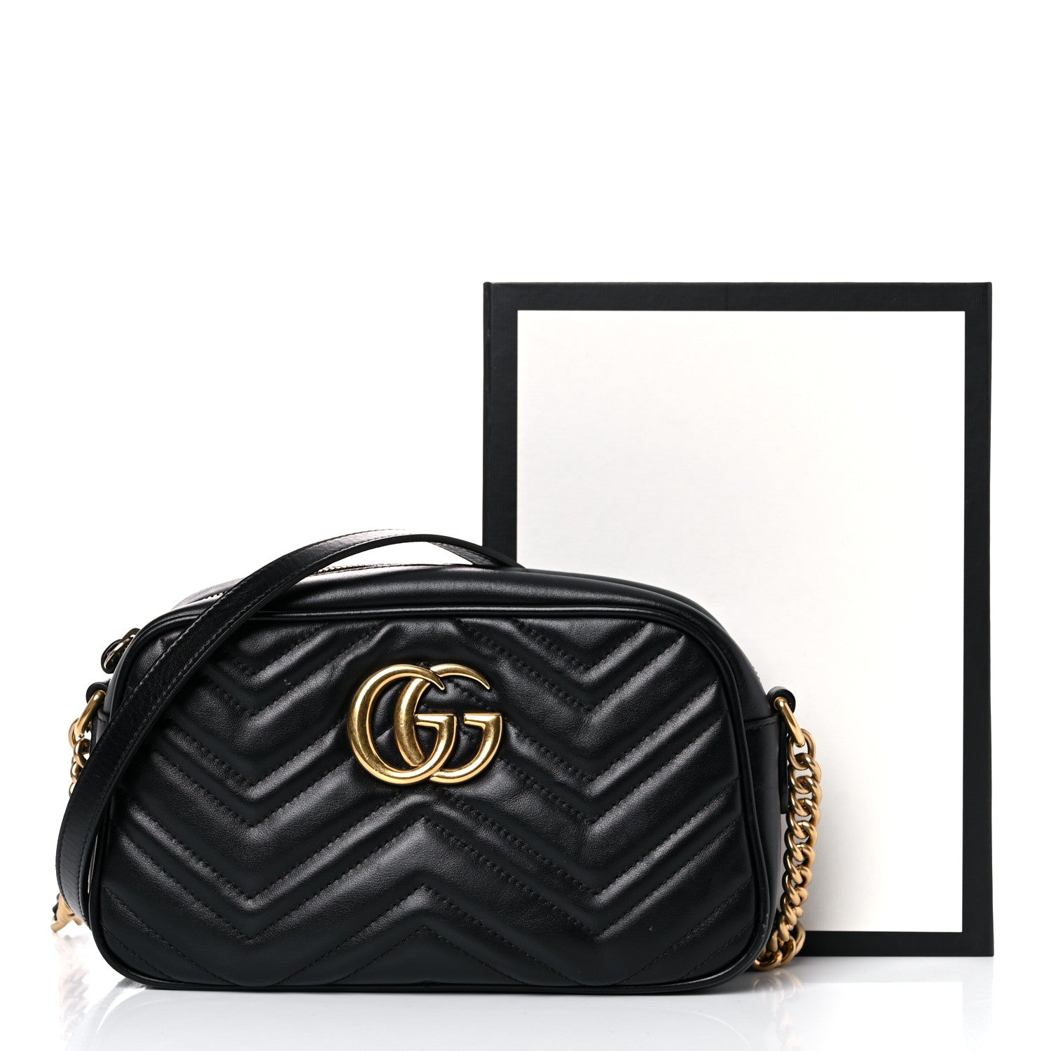 Gucci Calfskin Matelasse Small GG Marmont Chain Shoulder Bag Black 18 of 18
