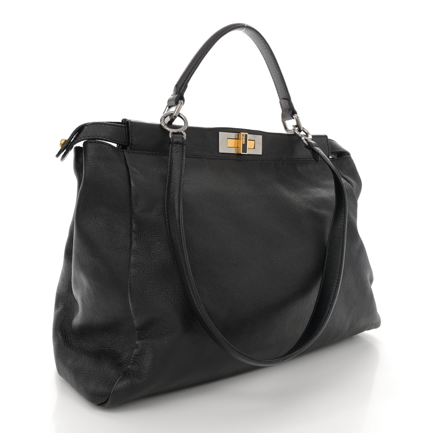Fendi Goatskin Zucca Large Peekaboo Iconic Satchel Black Tobacco 3 of 9