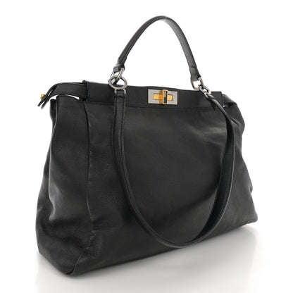 Fendi Goatskin Zucca Large Peekaboo Iconic Satchel Black Tobacco 3 of 9